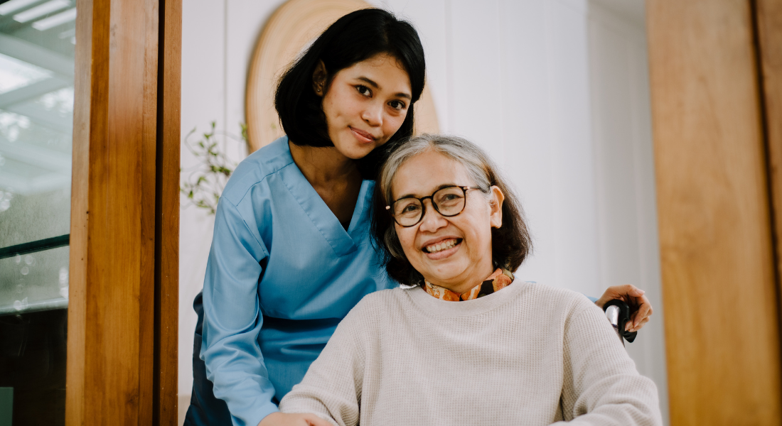 grandma in wheelchair with grand daughter
